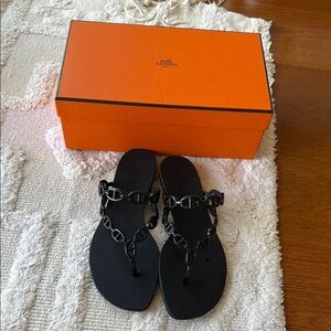 Hermès Island Black Chain Sandals